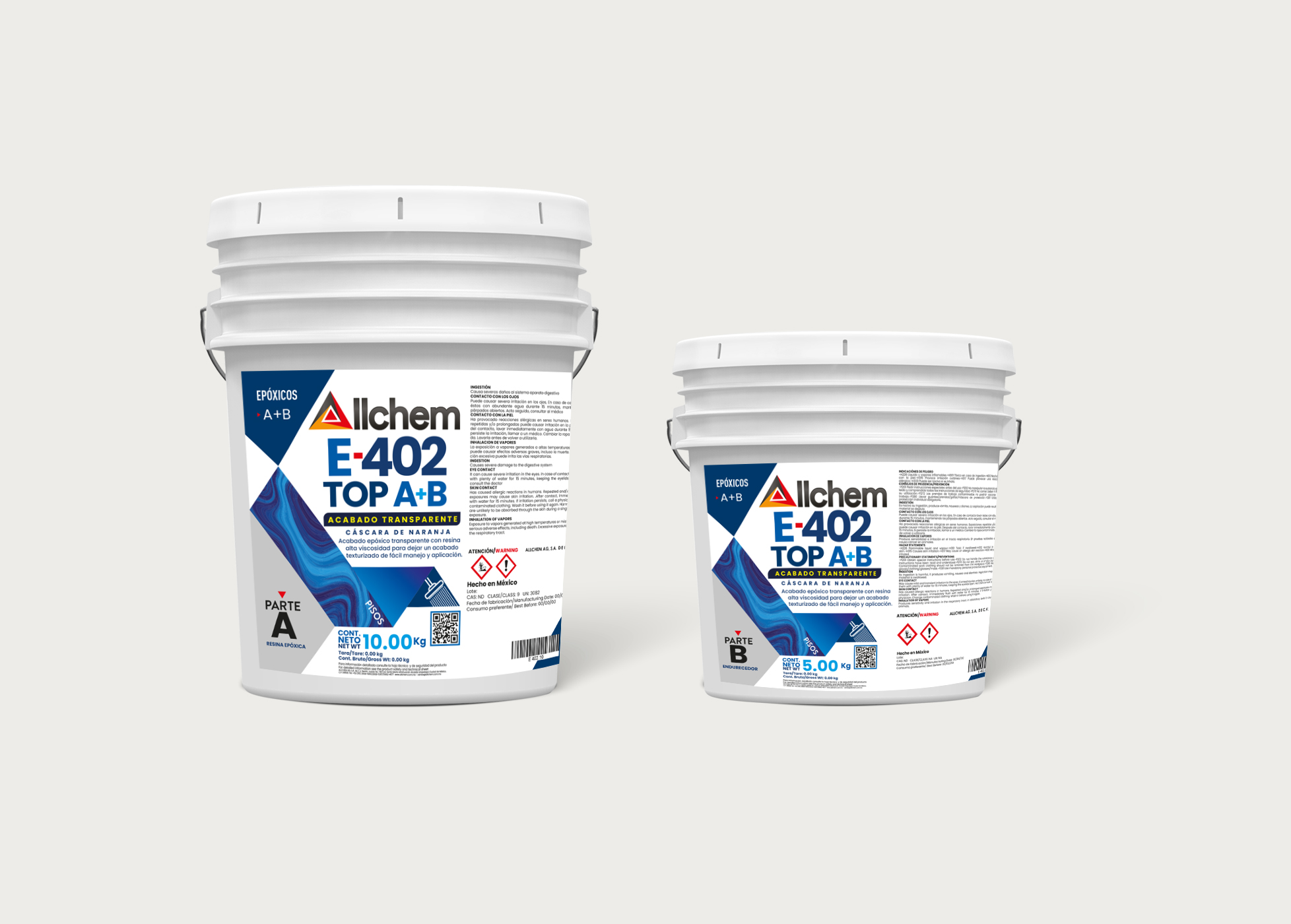 E-402 TOP A+B Resina Epoxica Cascara de Naranja Neutra. Kit de 15 kg (16.40 LTS). Pigmentable c/TPC